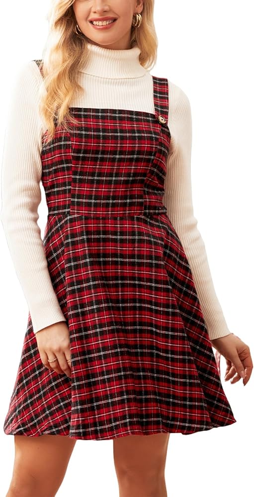 CUPSHE Mini Dress for Women Casual Square Neck Sleeveless Plaid A